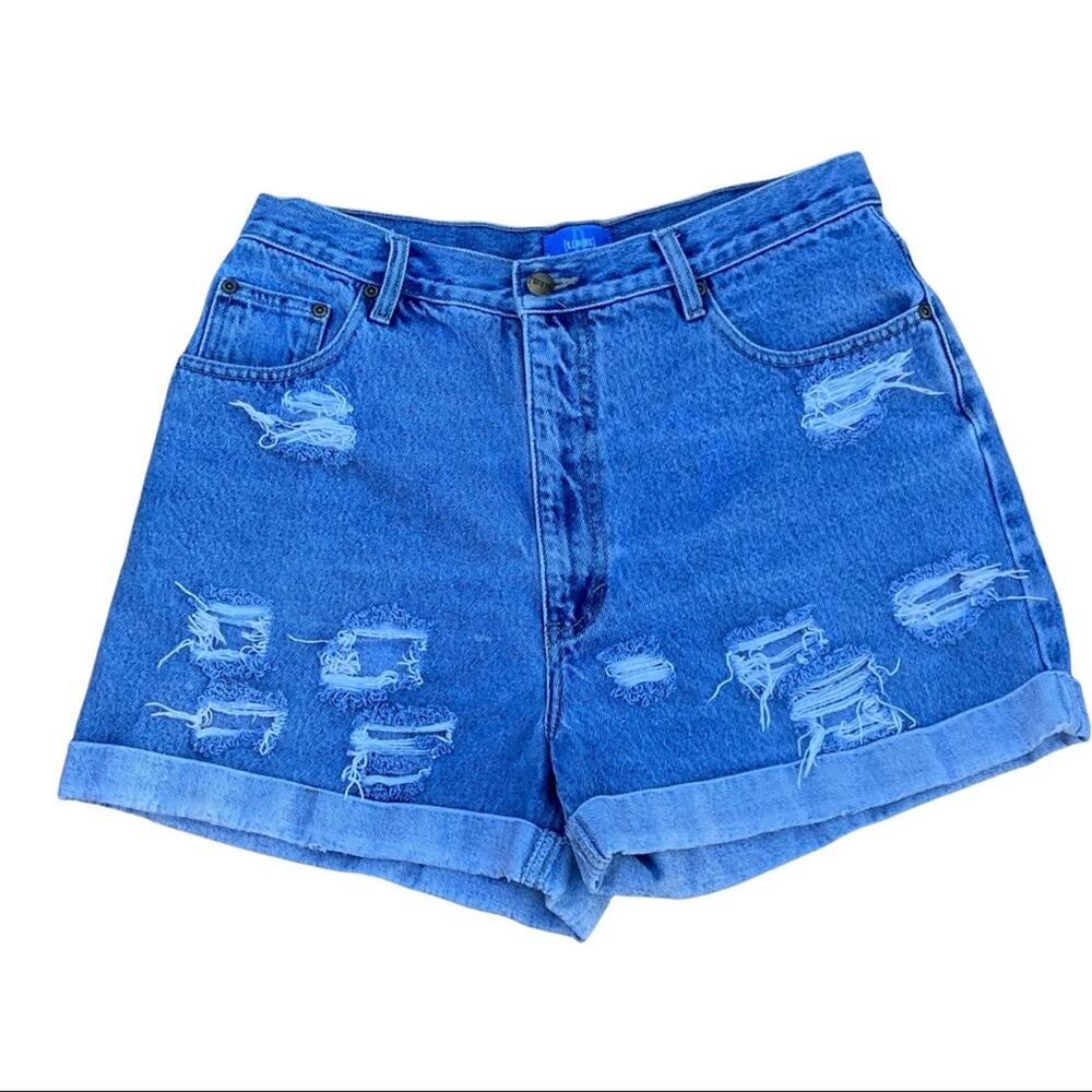 Vintage Y2K B.E. Blues High Rise Distressed Cuffed Hem Mom Jean Short Size 13/14